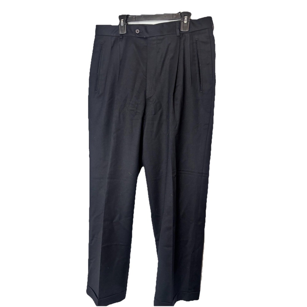 Louis Raphael LUXE  Dress‎ Pants Mens 33x28 Black 100% Wool Pleated Front Cuffed
